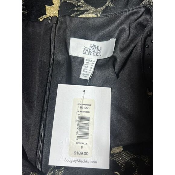Badgley Mischka NWT Modelle Black & Gold Cocktail Dress Party Dress 6 - Picture 7 of 7